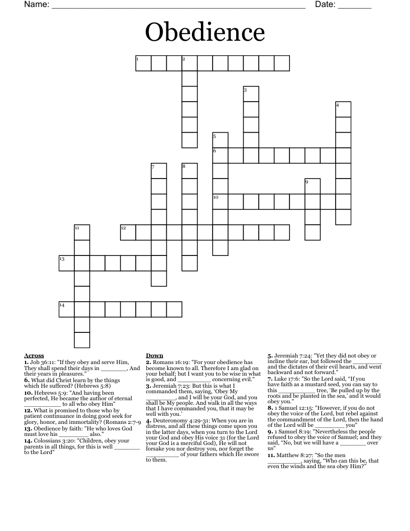 Obedience  Crossword