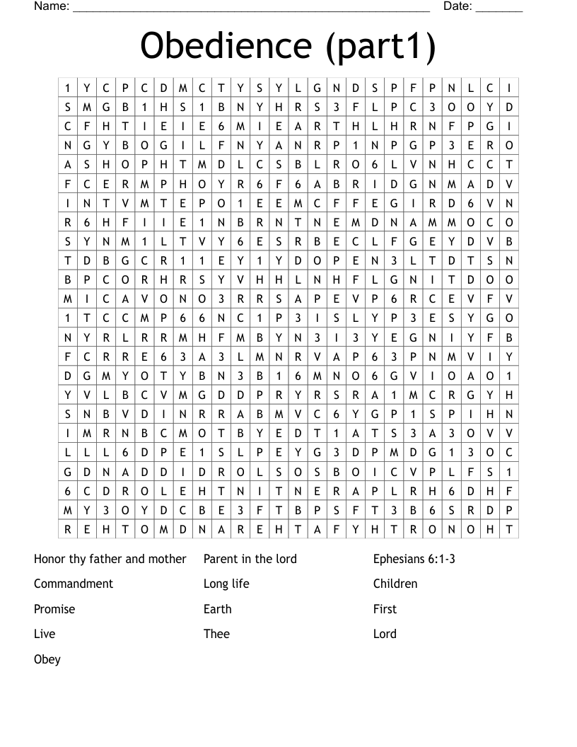 Obedience (part1) Word Search