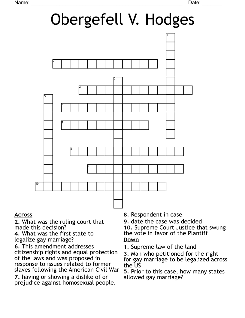 Obergefell V. Hodges Crossword