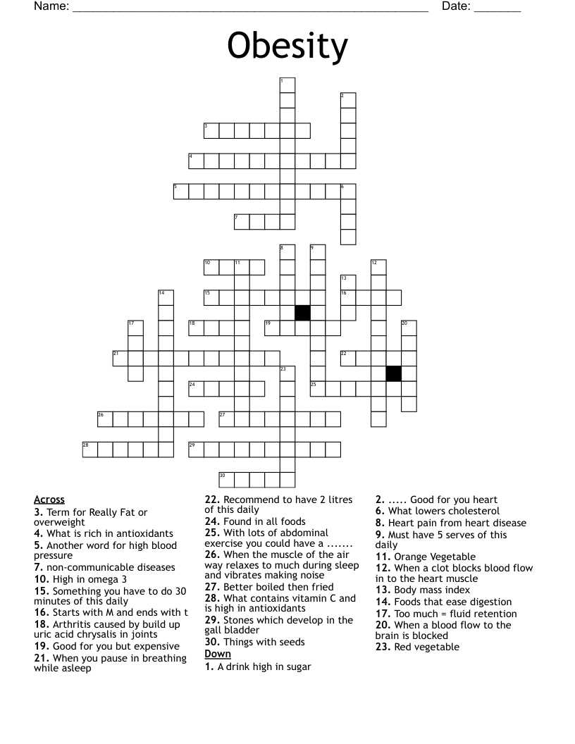 Obesity Crossword