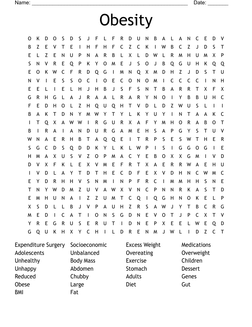 Obesity Word Search