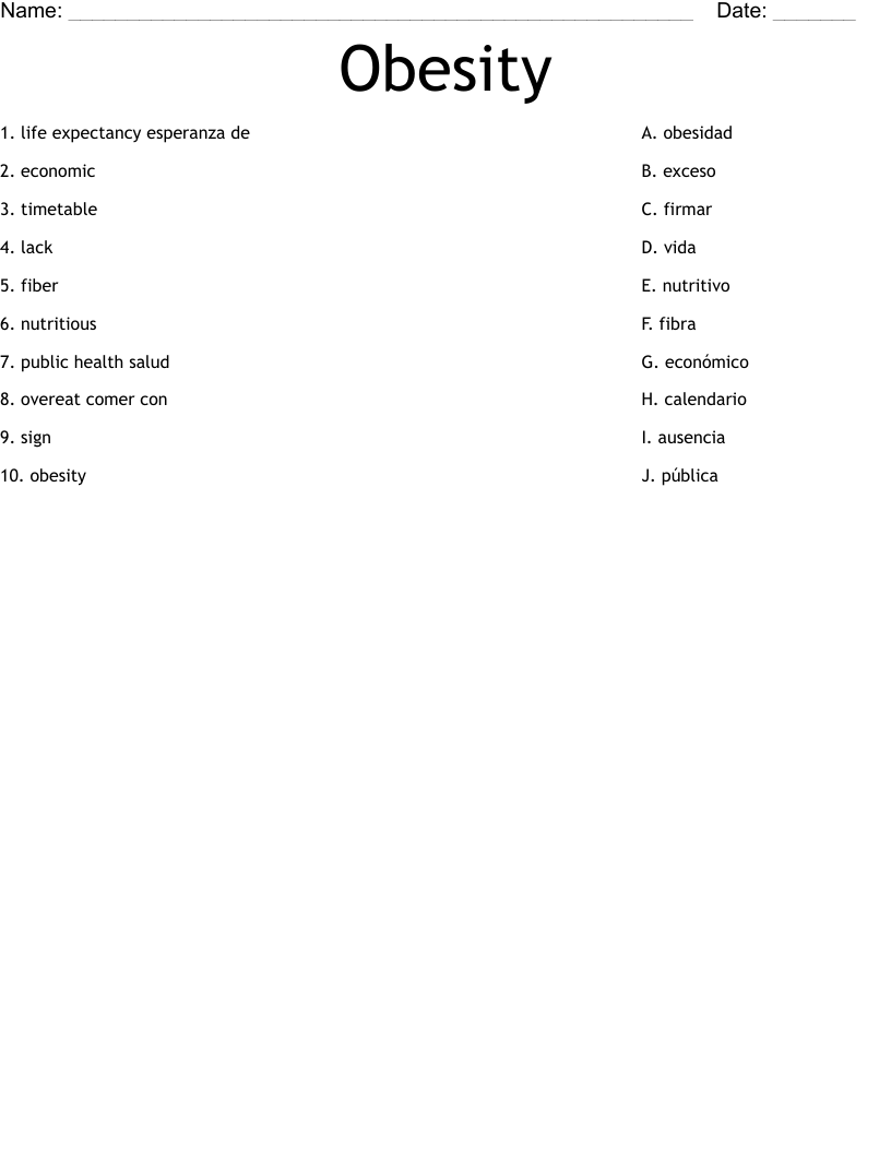 Obesity Worksheet