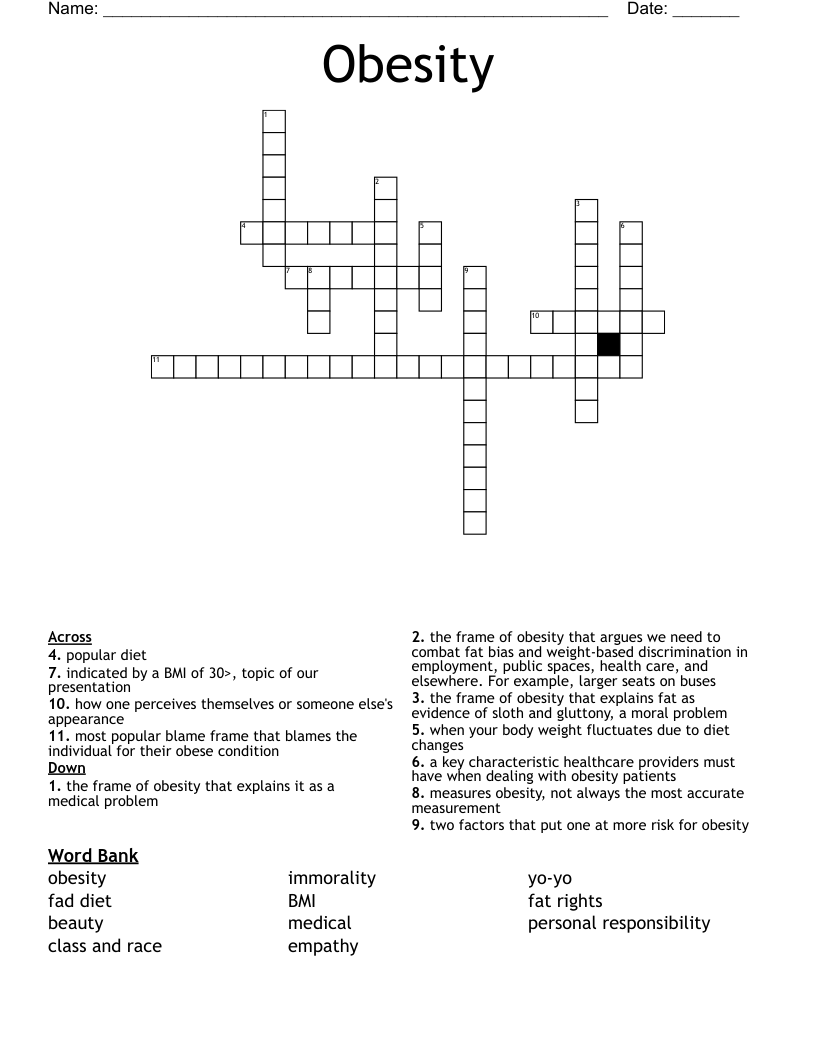 Obesity  Crossword