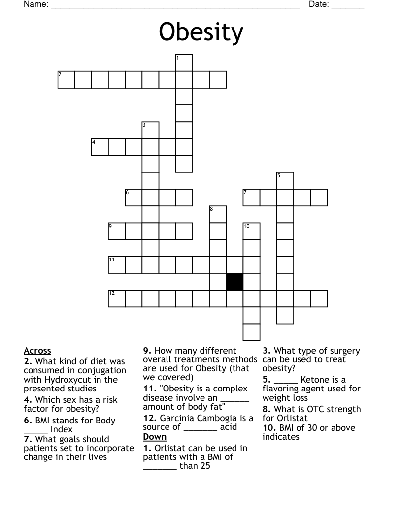 Obesity  Crossword