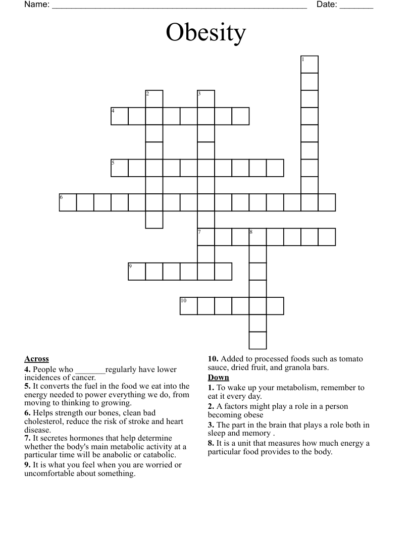 Obesity  Crossword