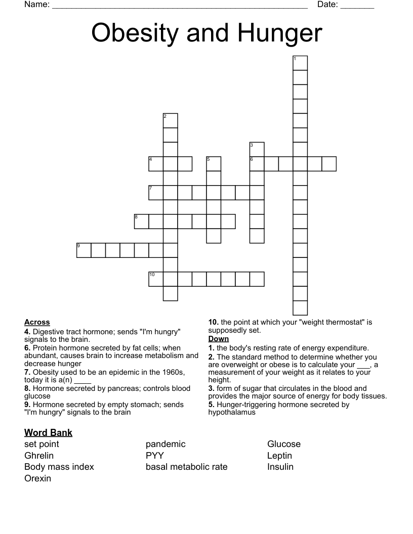 Obesity and Hunger Crossword