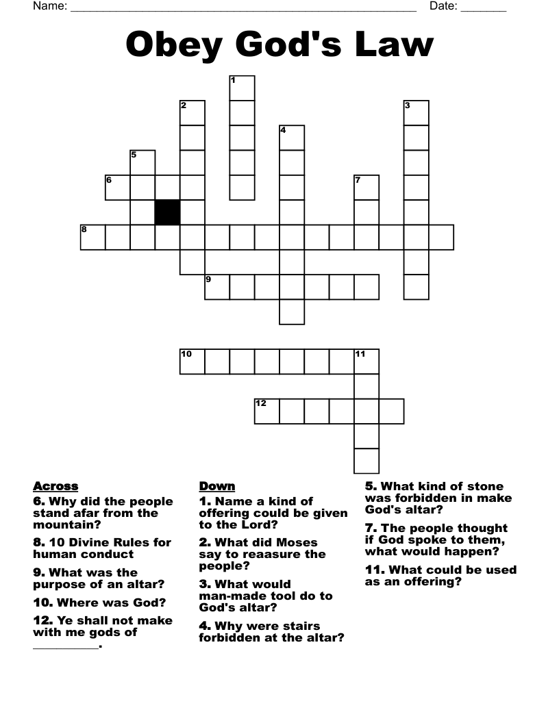 Obey God's Law Crossword