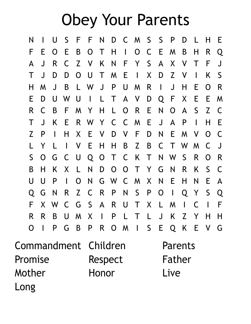Obey Your Parents Word Search