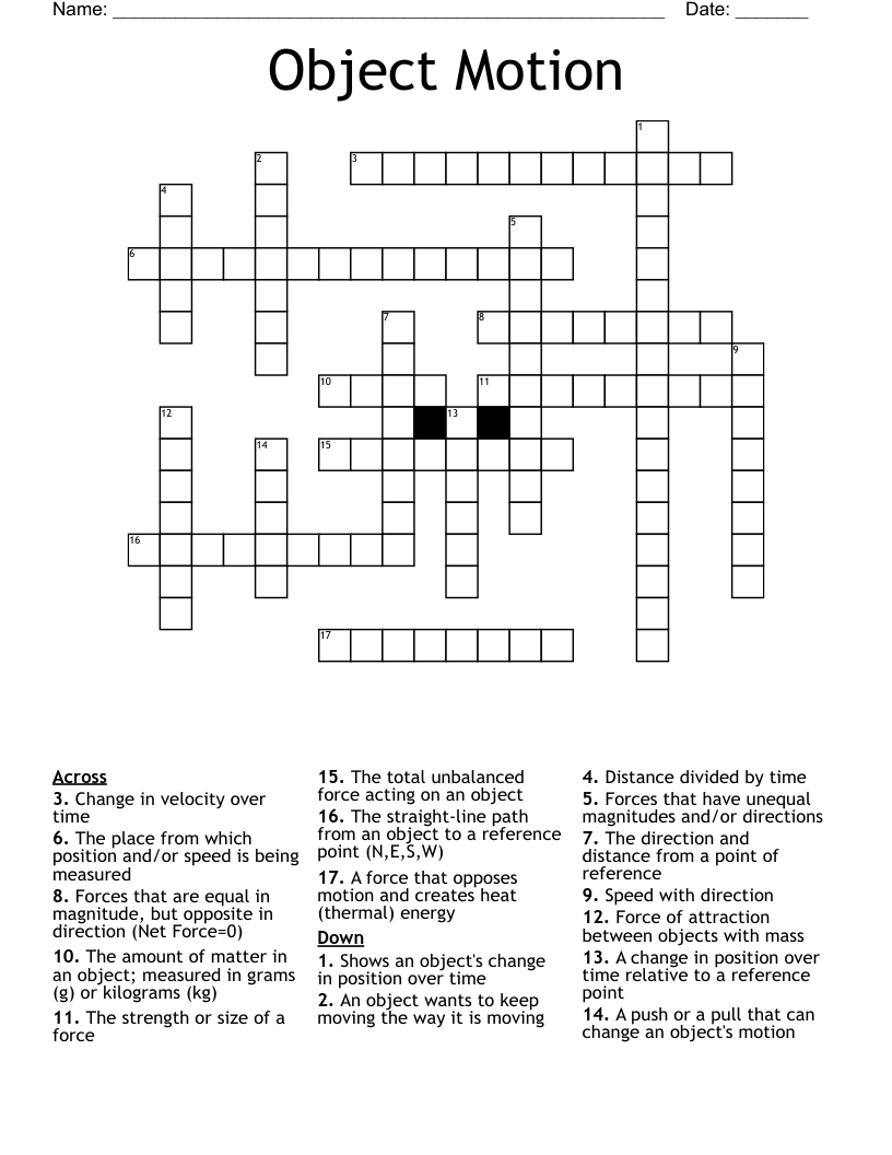 Object Motion Crossword