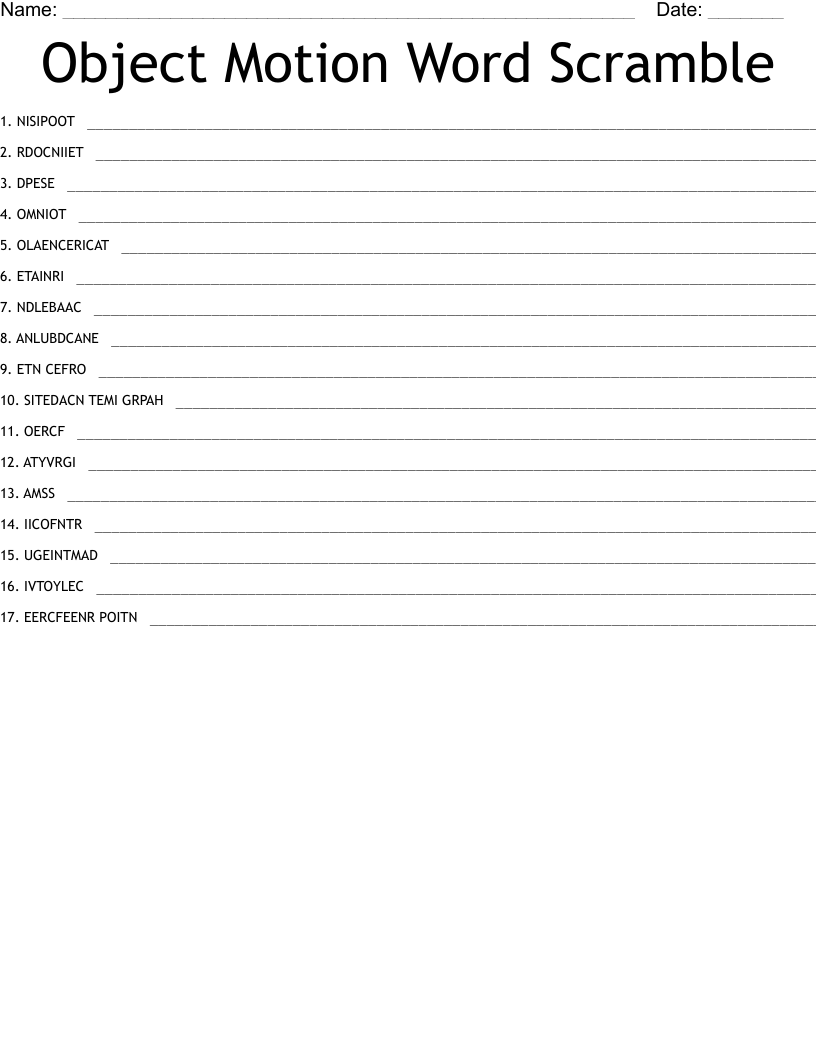 Object Motion Word Scramble