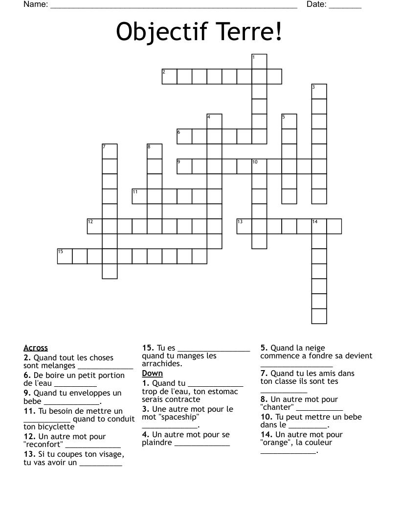Objectif Terre! Crossword