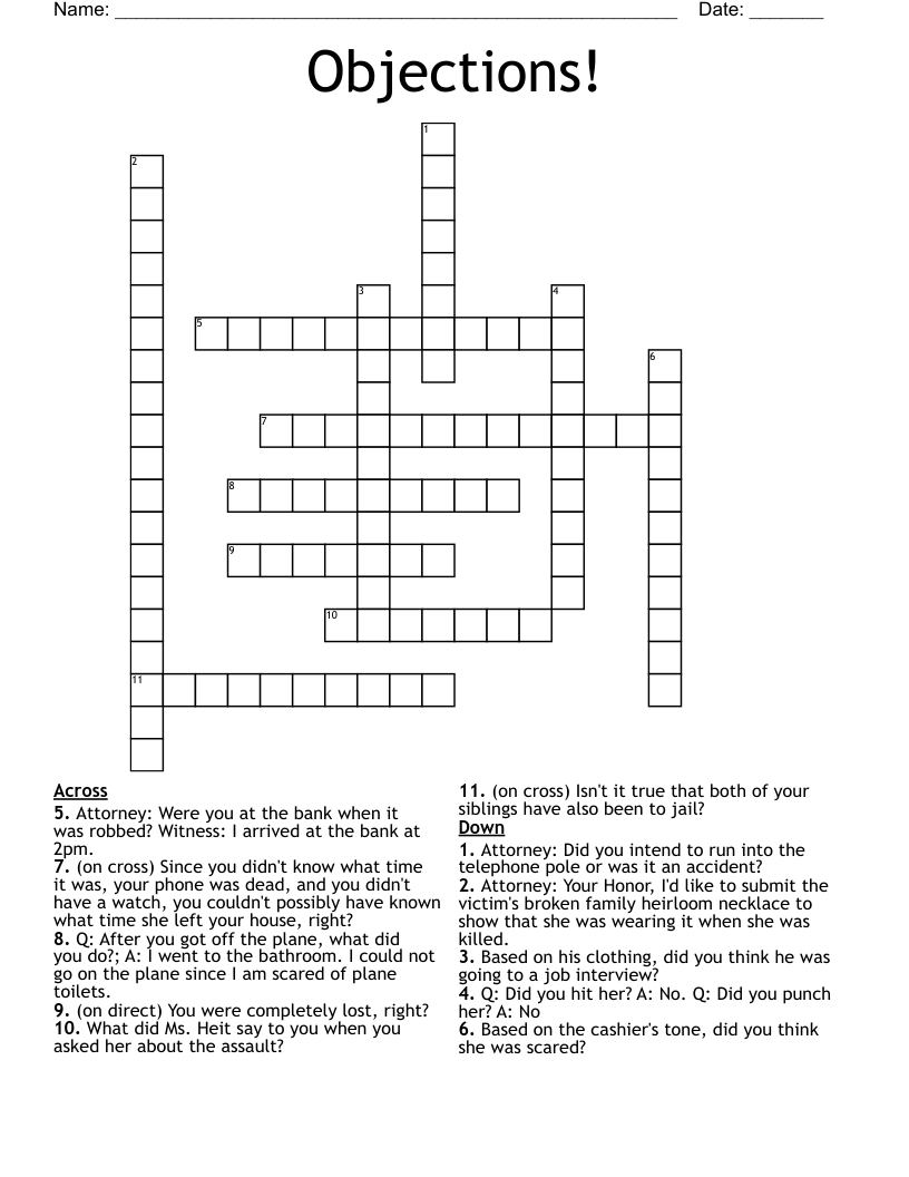 Objections! Crossword