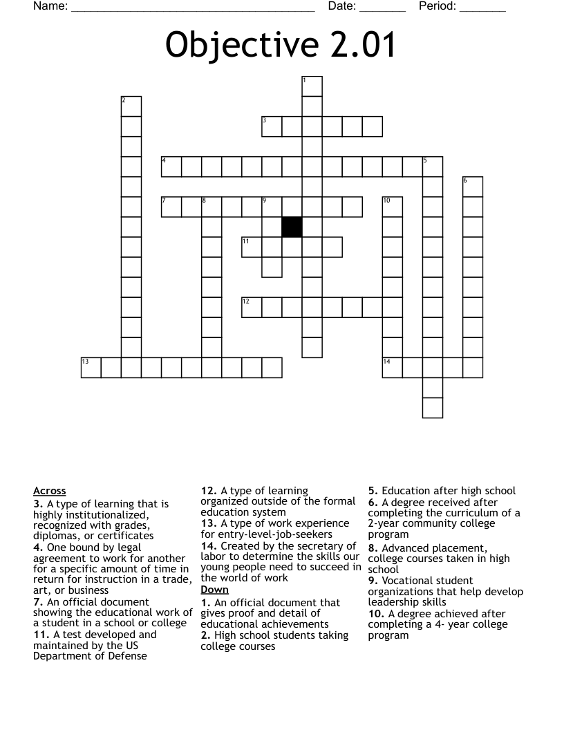 Objective 2.01 Crossword