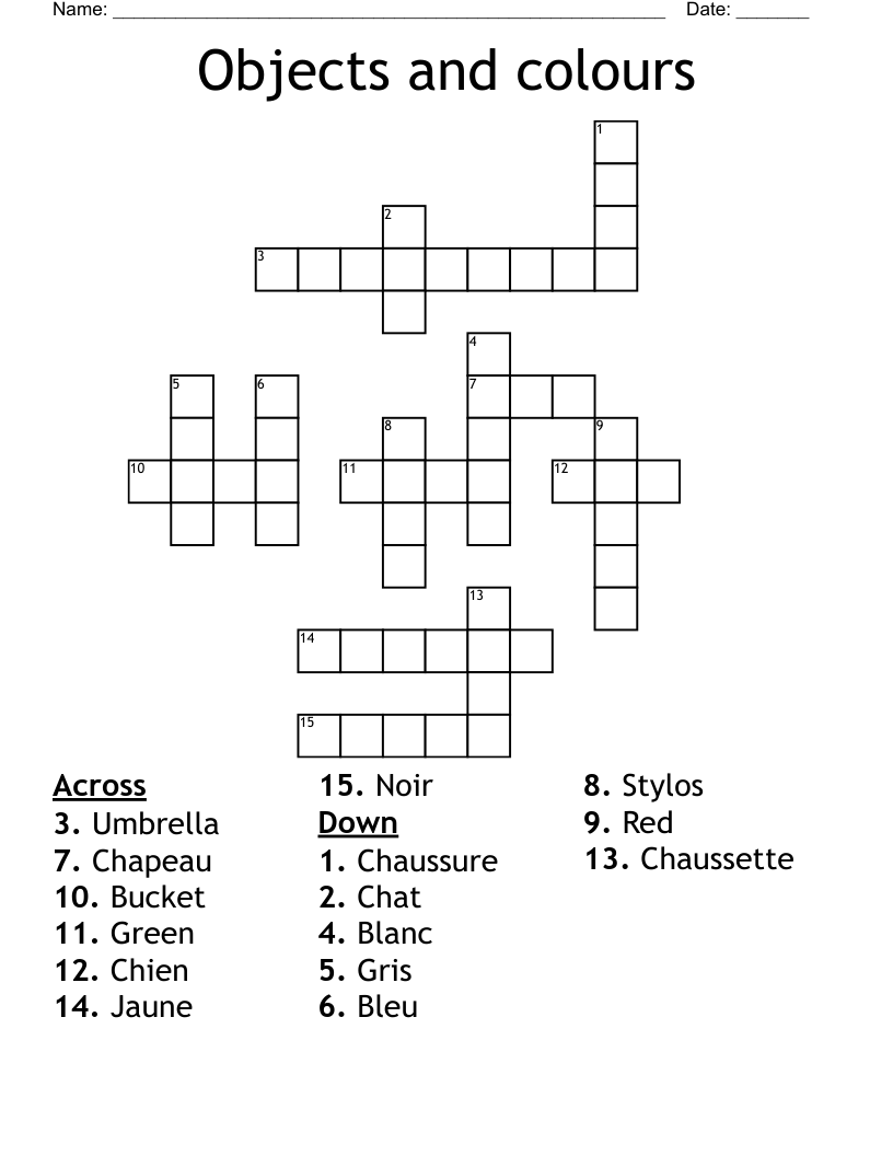 Objects and colours Crossword