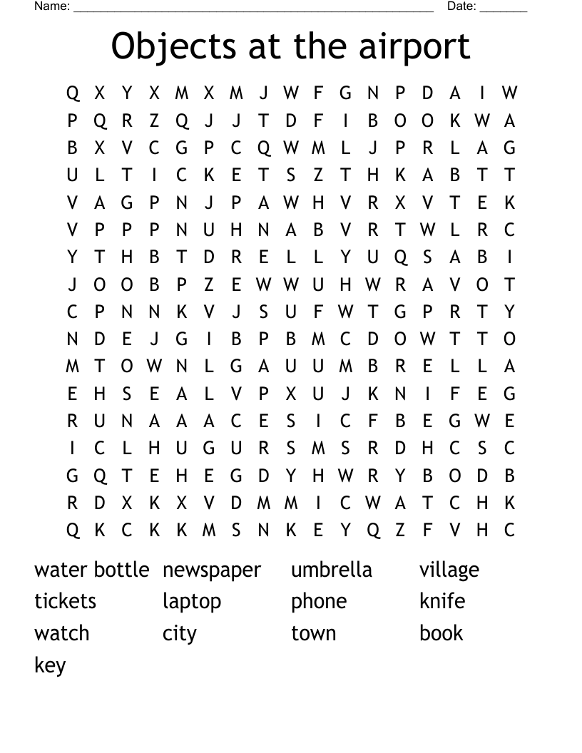 Objects at the airport Word Search