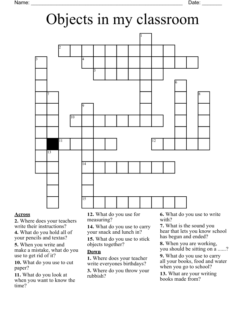 Objects in my classroom Crossword