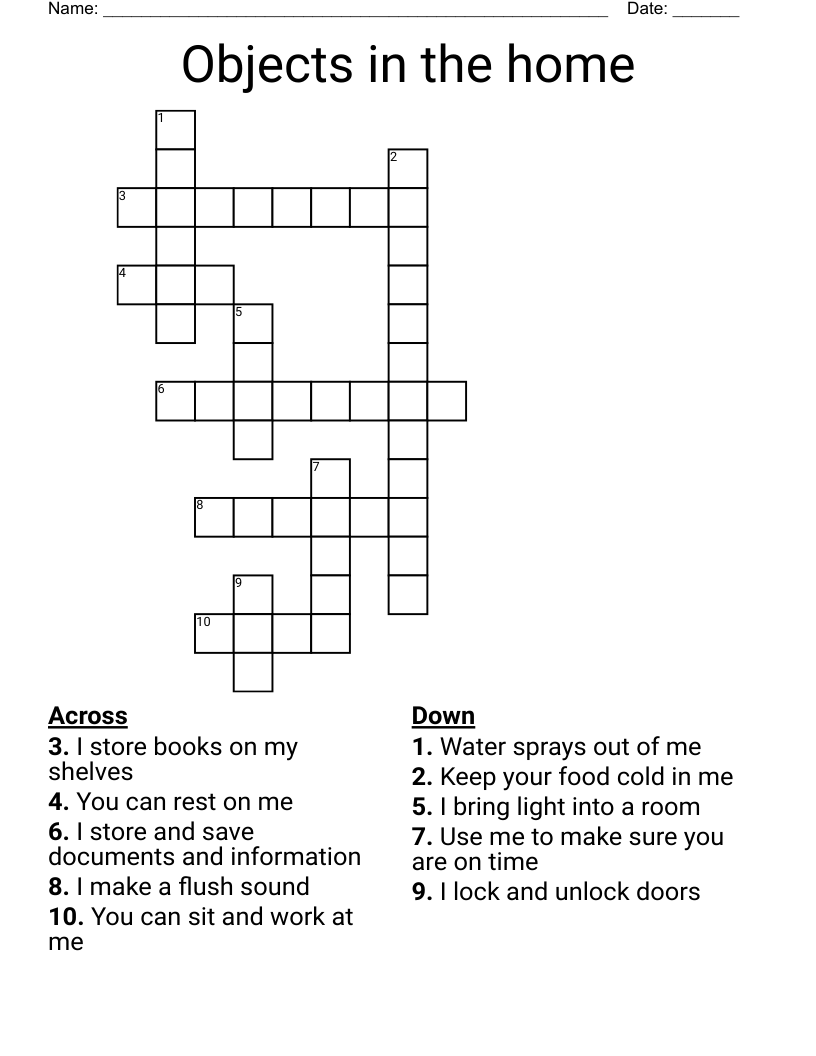 Objects in the home Crossword