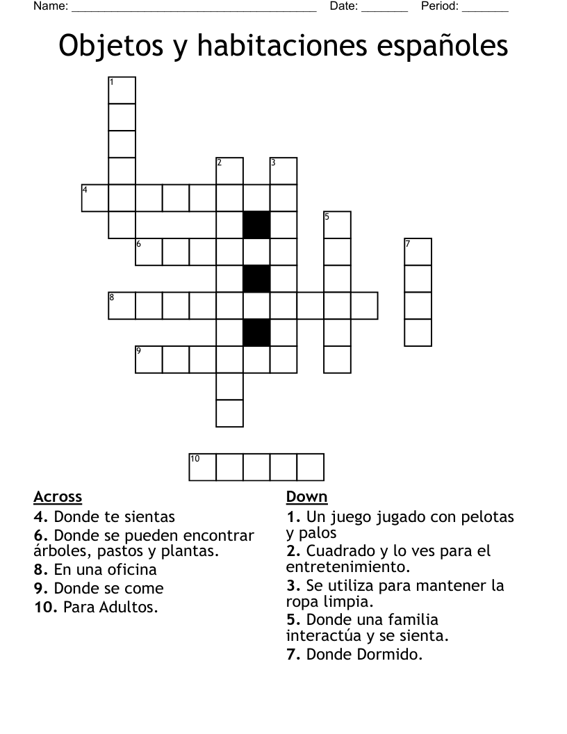 Objetos y habitaciones españoles Crossword