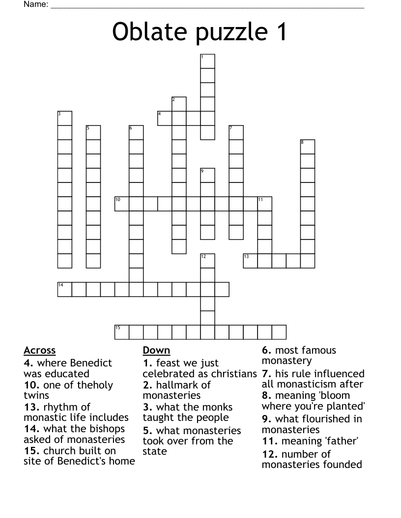 Oblate puzzle 1 Crossword