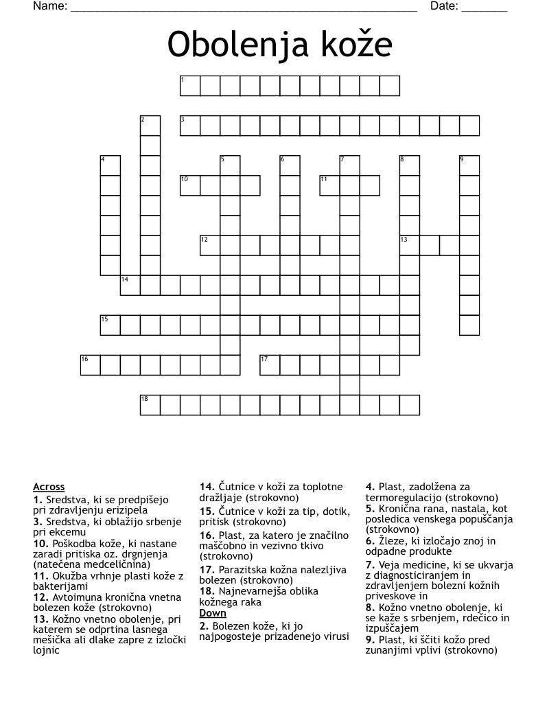 Obolenja kože Crossword