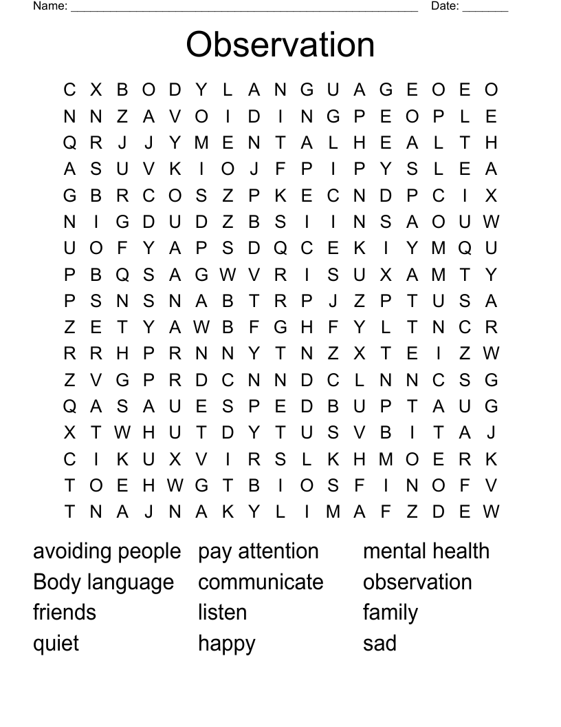 Observation Word Search