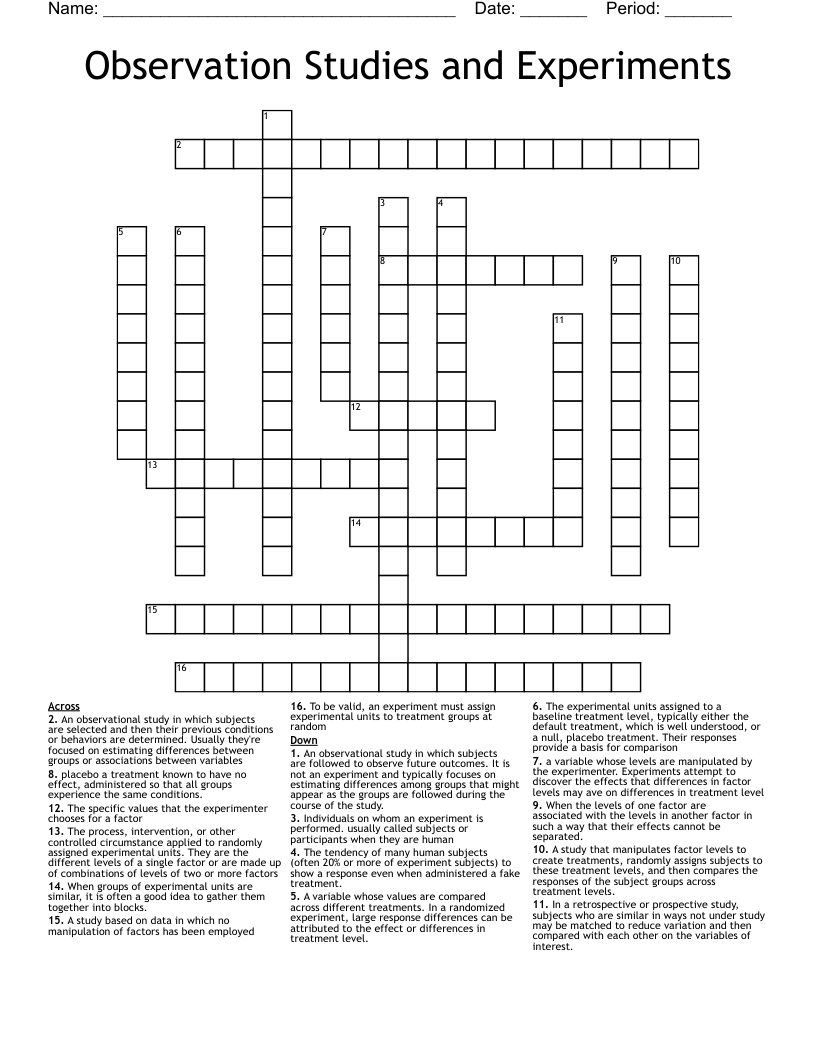 Observation Studies and Experiments Crossword