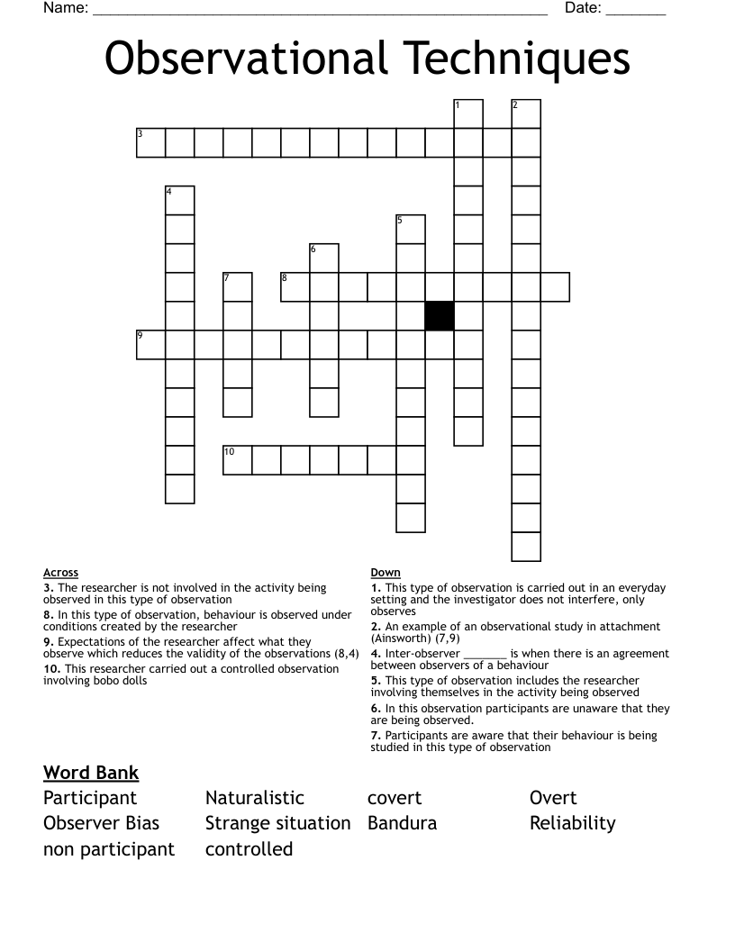 Observational Techniques Crossword