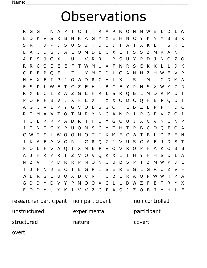 Observations Word Search