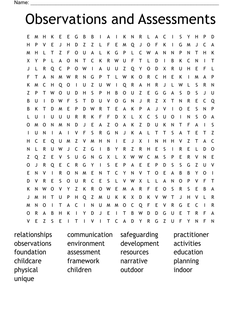 Observations and Assessments Word Search