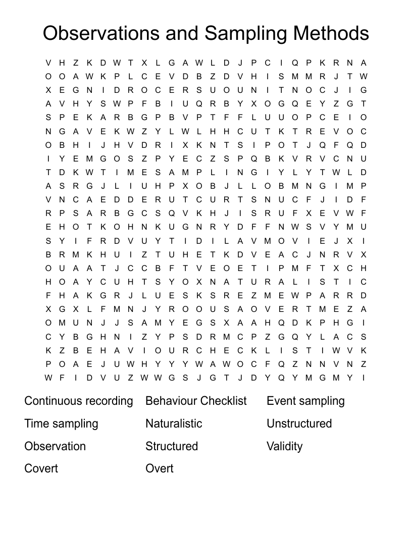 Observations and Sampling Methods Word Search