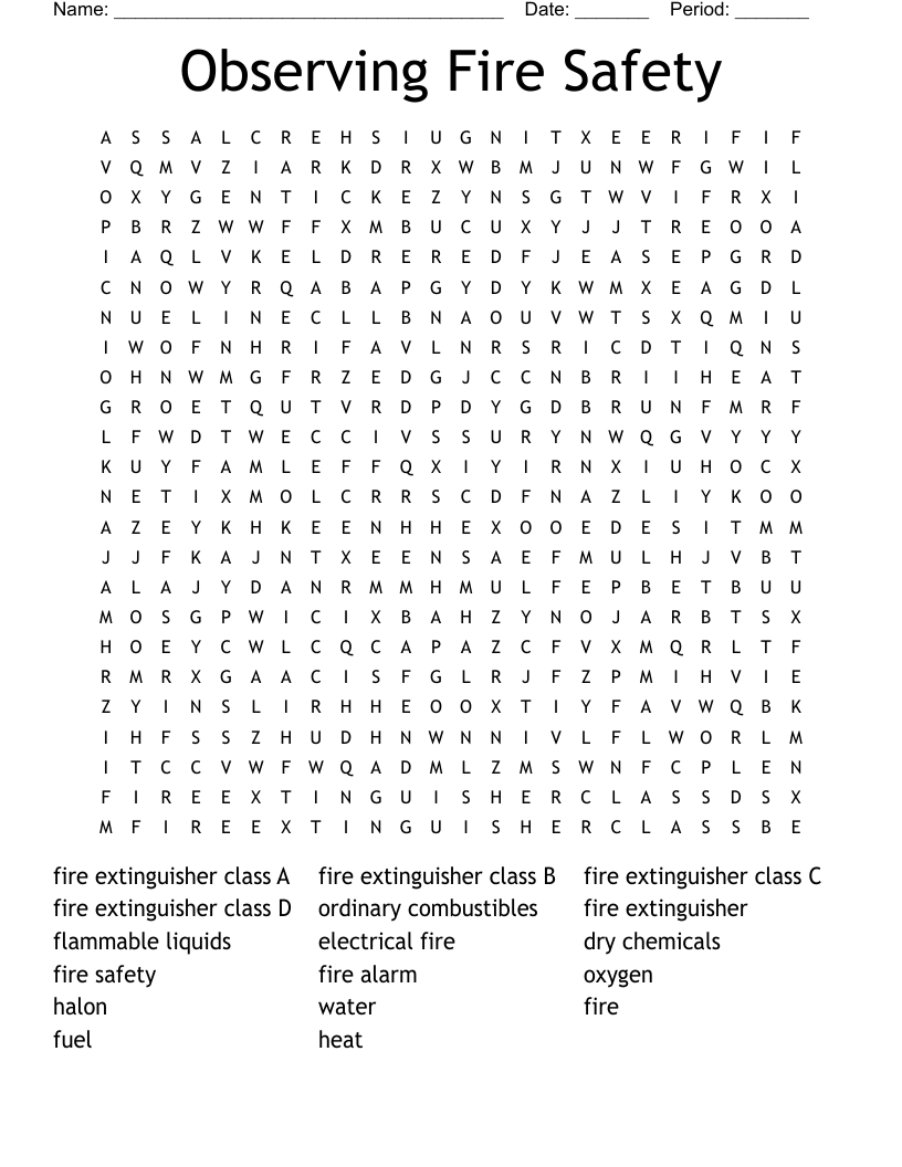 Observing Fire Safety Word Search