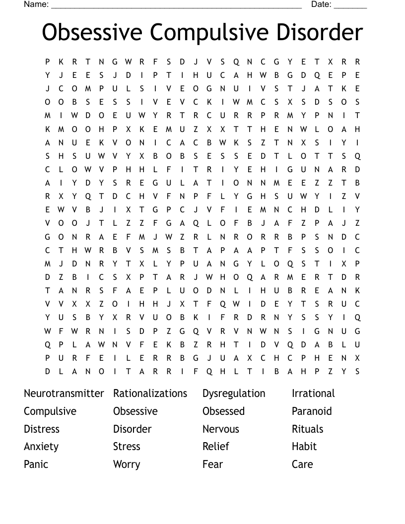 Obsessive Compulsive Disorder Word Search