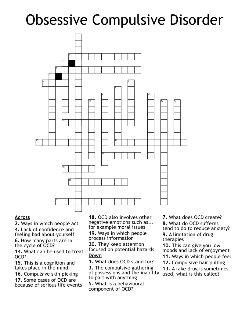 Obsessive Compulsive Disorder Crossword