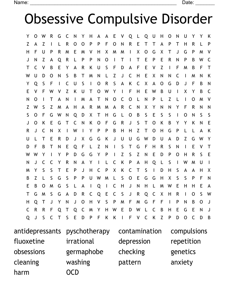 Obsessive Compulsive Disorder Word Search