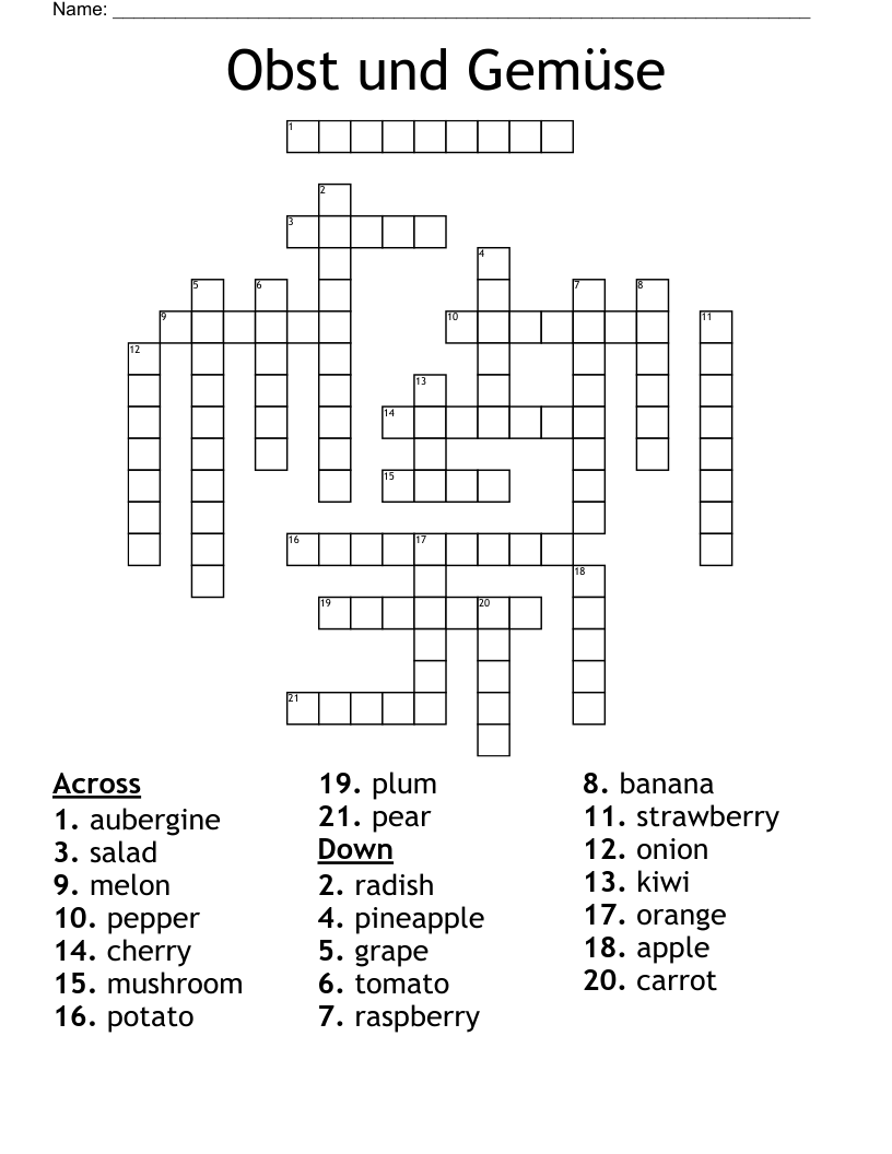 Obst und Gemüse Crossword
