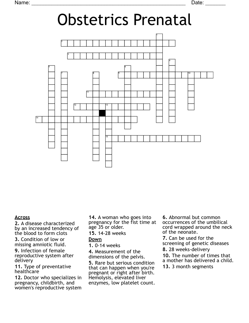 Obstetrics Prenatal Crossword