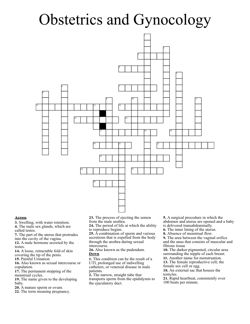 Obstetrics and Gynocology Crossword