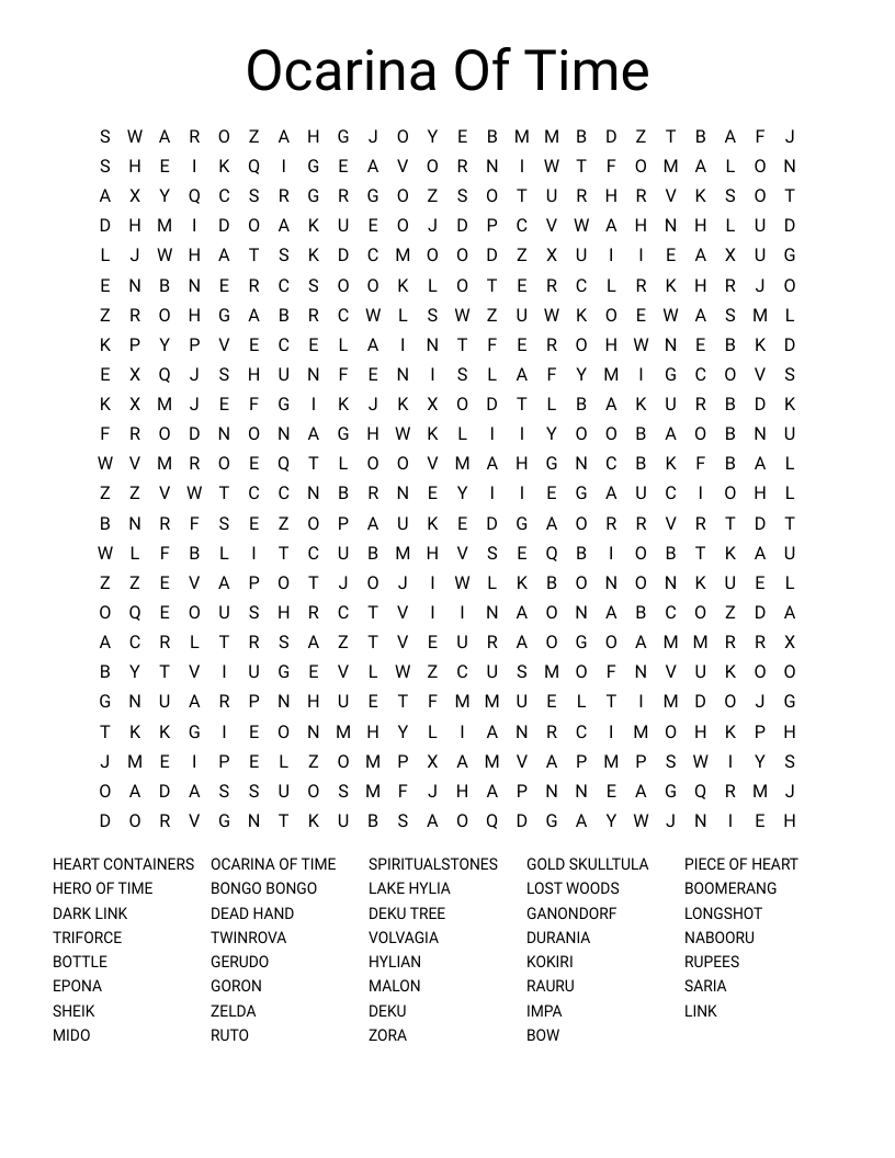 Ocarina Of Time Word Search