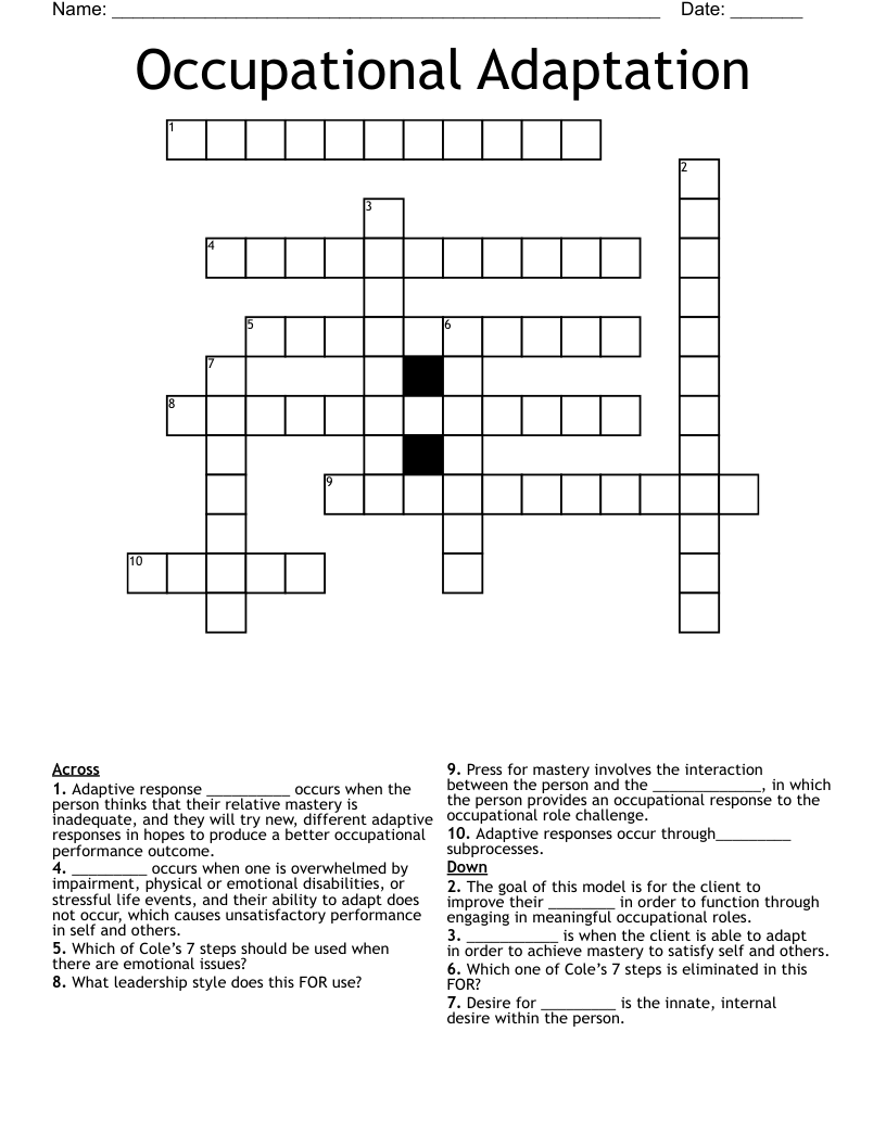 Occupational Adaptation  Crossword