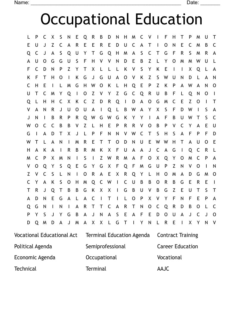 Occupational Education Word Search