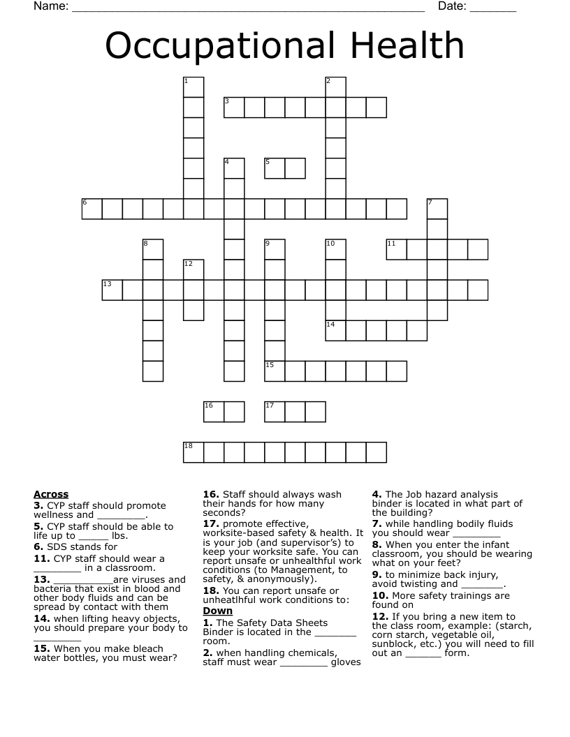 Occupational Health Crossword