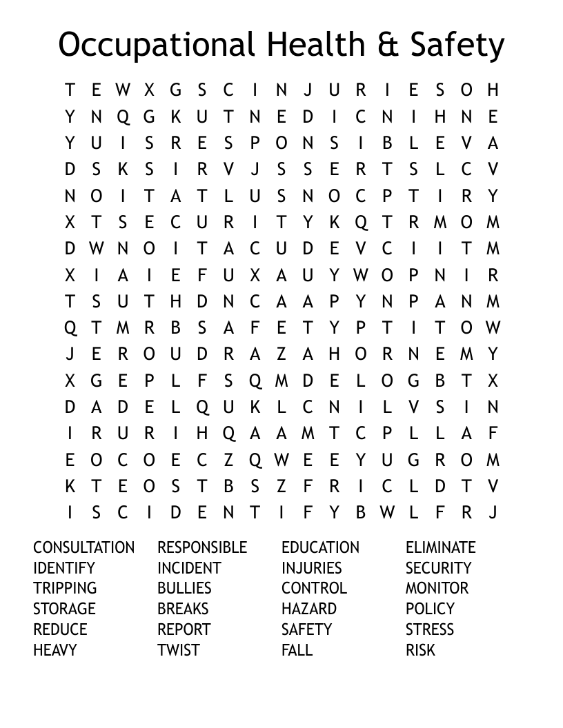 Occupational Health & Safety Word Search