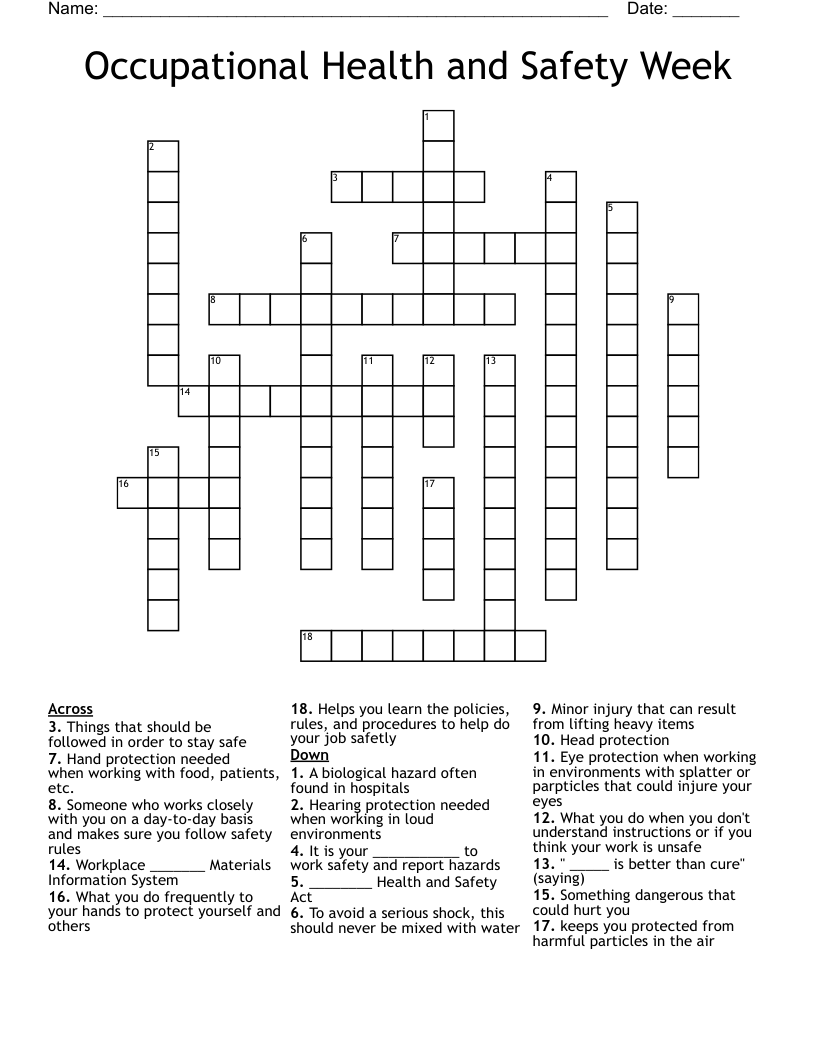 Occupational Health and Safety Week Crossword