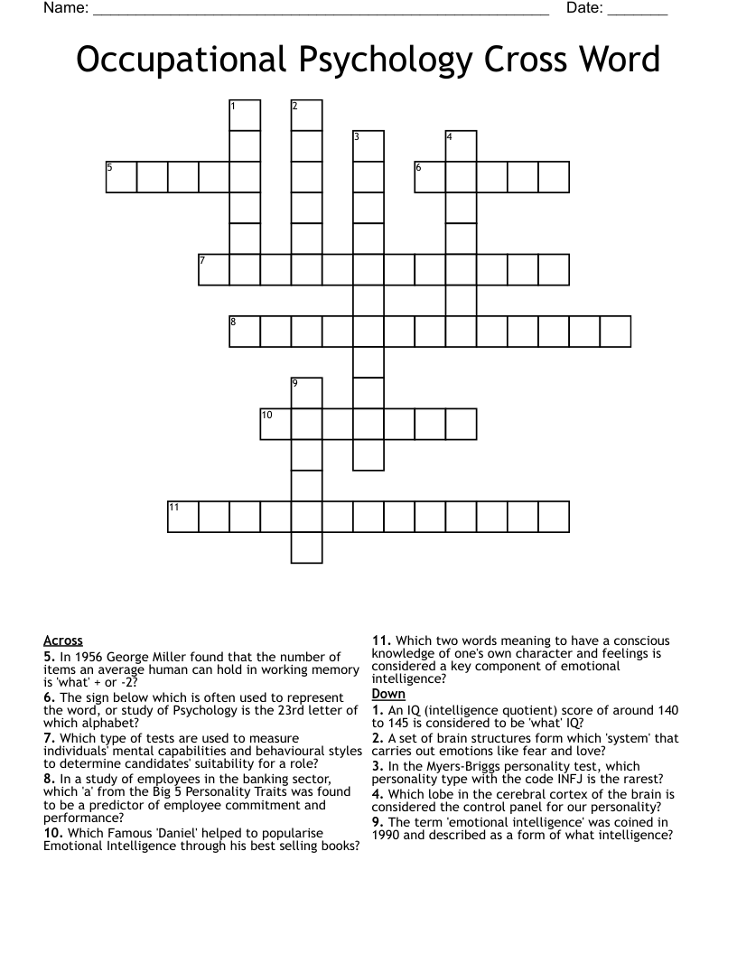 Occupational Psychology Cross Word