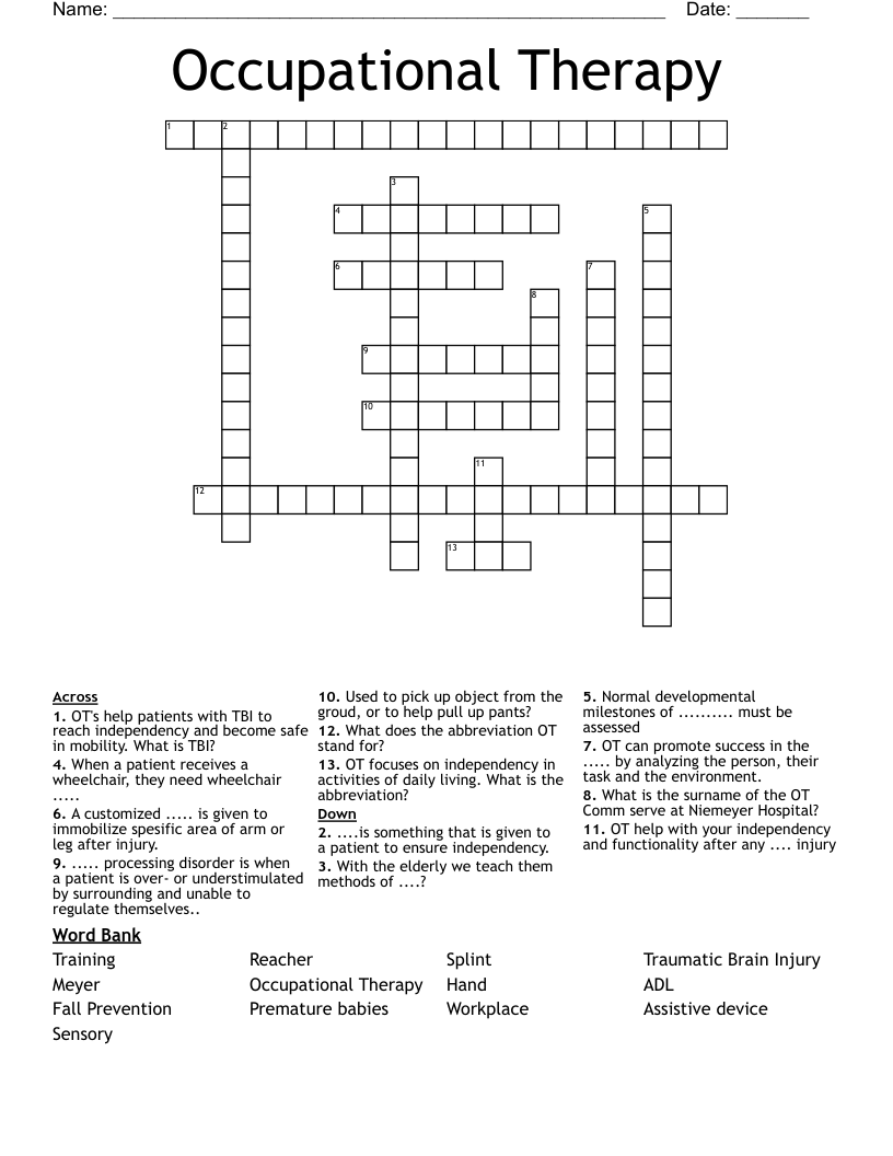 Occupational Therapy Crossword