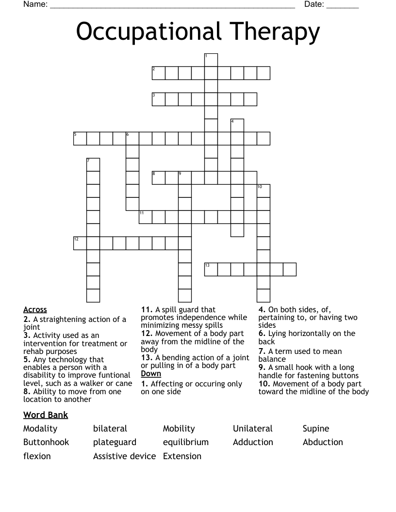 Occupational Therapy Crossword