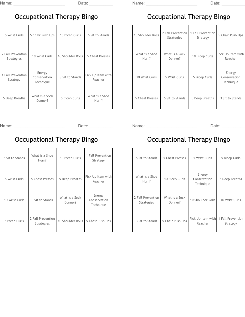 Occupational Therapy Bingo