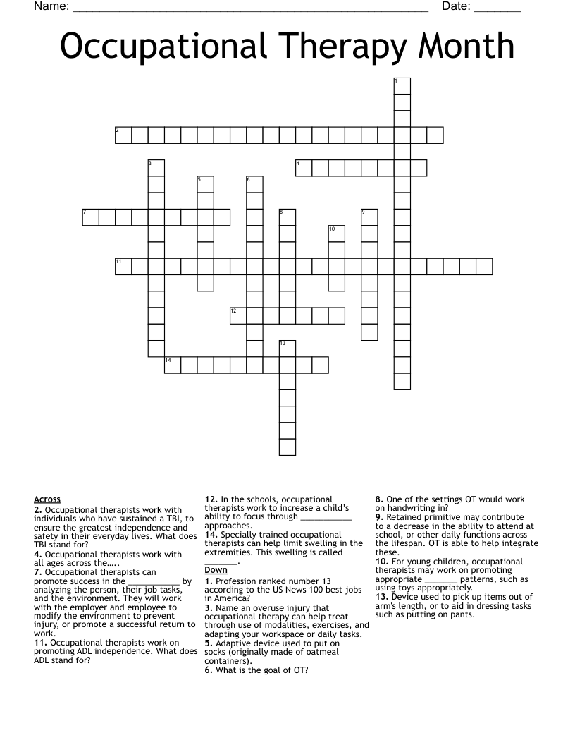Occupational Therapy Month Crossword