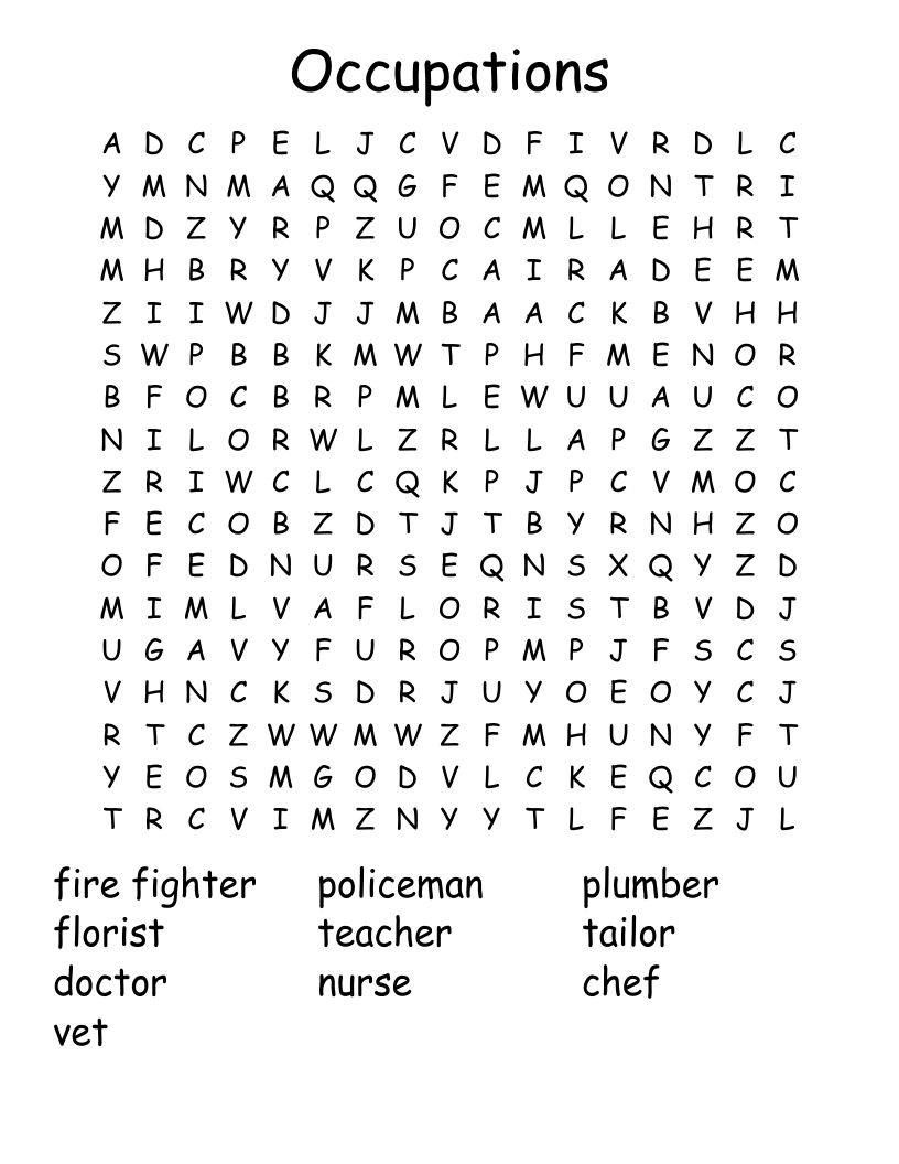 Occupations Word Search