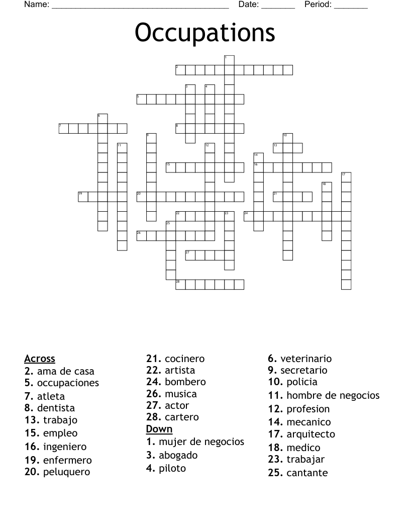 Occupations Crossword